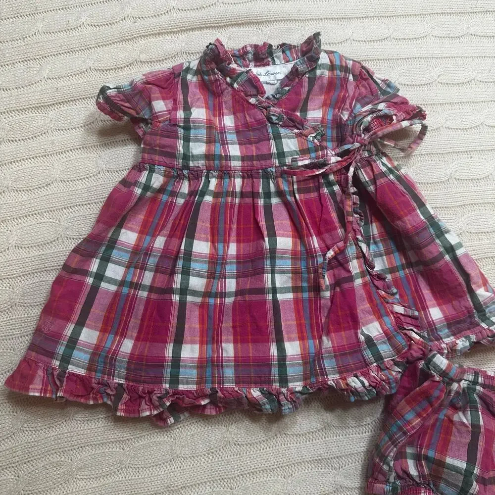Ralph Lauren Pink Plaid Wrap Dress sz 3 m